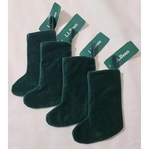 NEW 4pc LL Bean Velvet Mini Stockings  9" Forest Green Christmas Decor Old Money